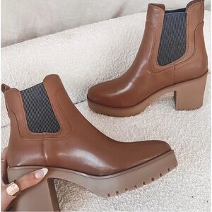 Brown Chunky Heel Chelsea Boots